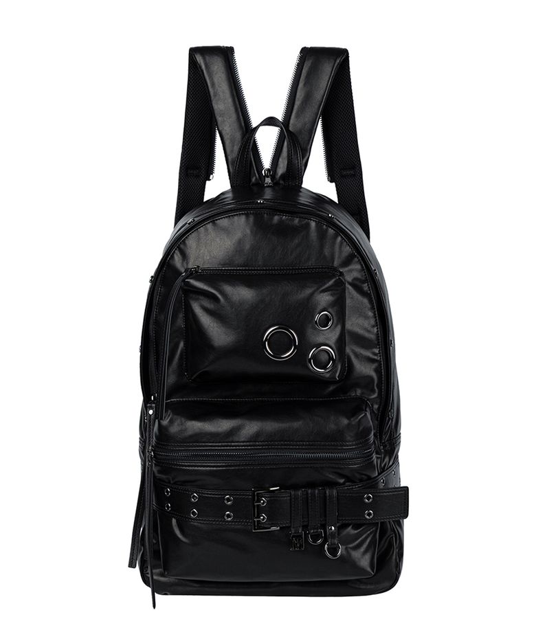 Eyelet Convertible Shoulder Back pack [ Black ]
