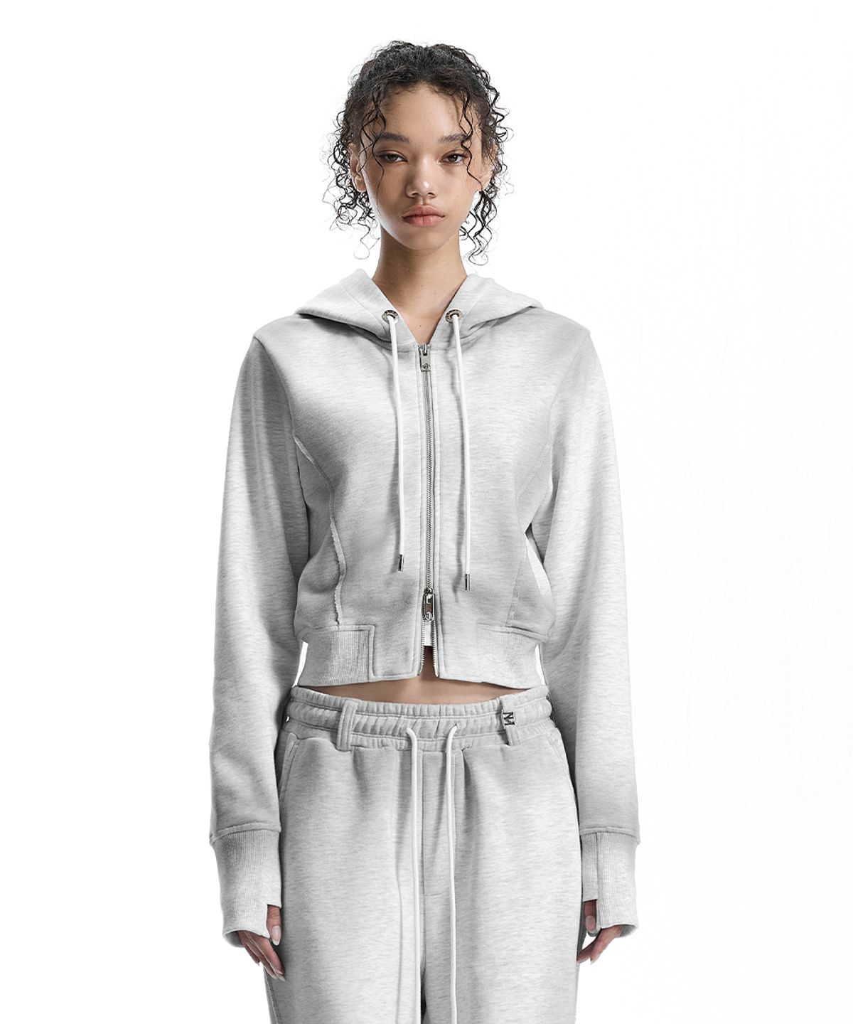 트리밍버드(TREEMINGBIRD) Brushed Set-Up Sweat Hoodie Zip-Up [ Light Gray ]