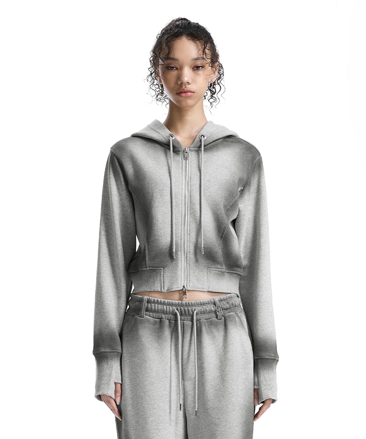 트리밍버드(TREEMINGBIRD) Brushed Set-Up Sweat Hoodie Zip-Up [ Melange Gray ]