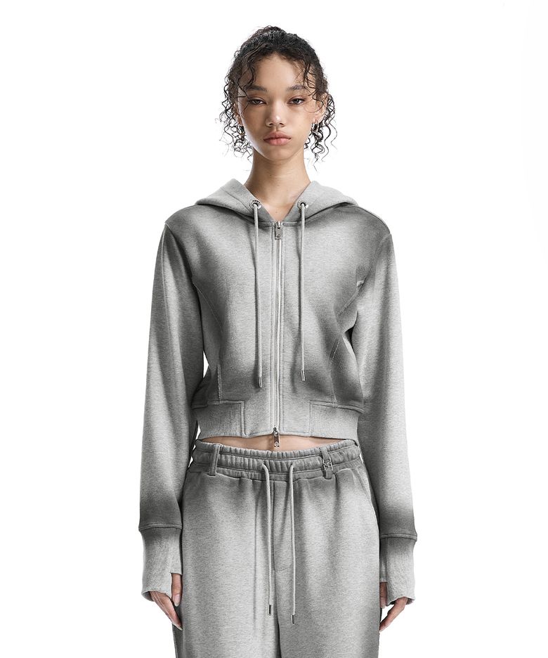 Brushed Set-Up Sweat Hoodie Zip-Up [ Melange Gray ]