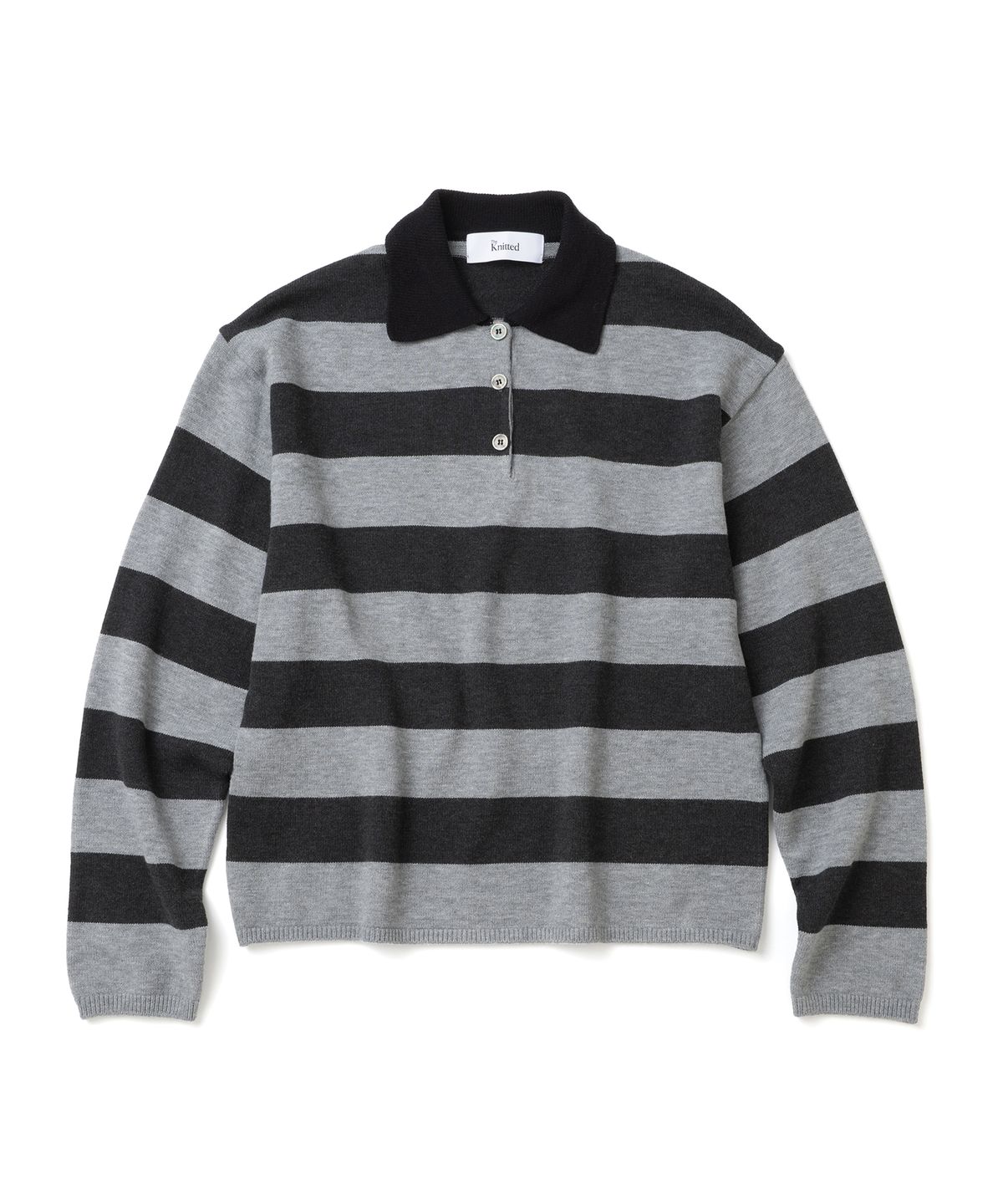 니티드(KNITTED) (UNISEX) 스트라이프 럭비 카라 니트 BLACK
