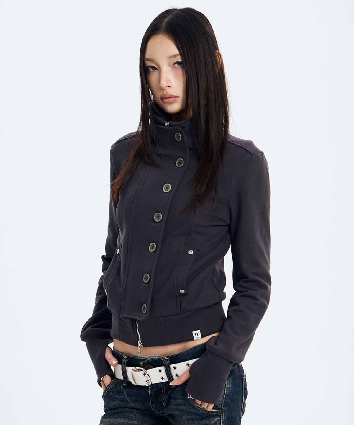 낫노잉(NOTKNOWING) Button High Neck Zip Up (GREY)