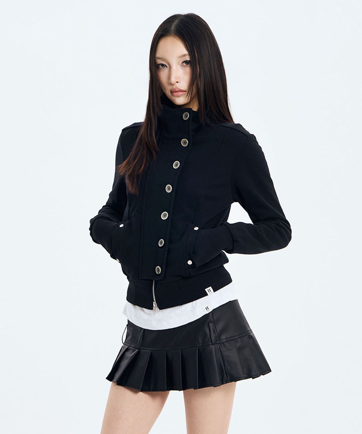 낫노잉(NOTKNOWING) Button High Neck Zip Up (BLACK)