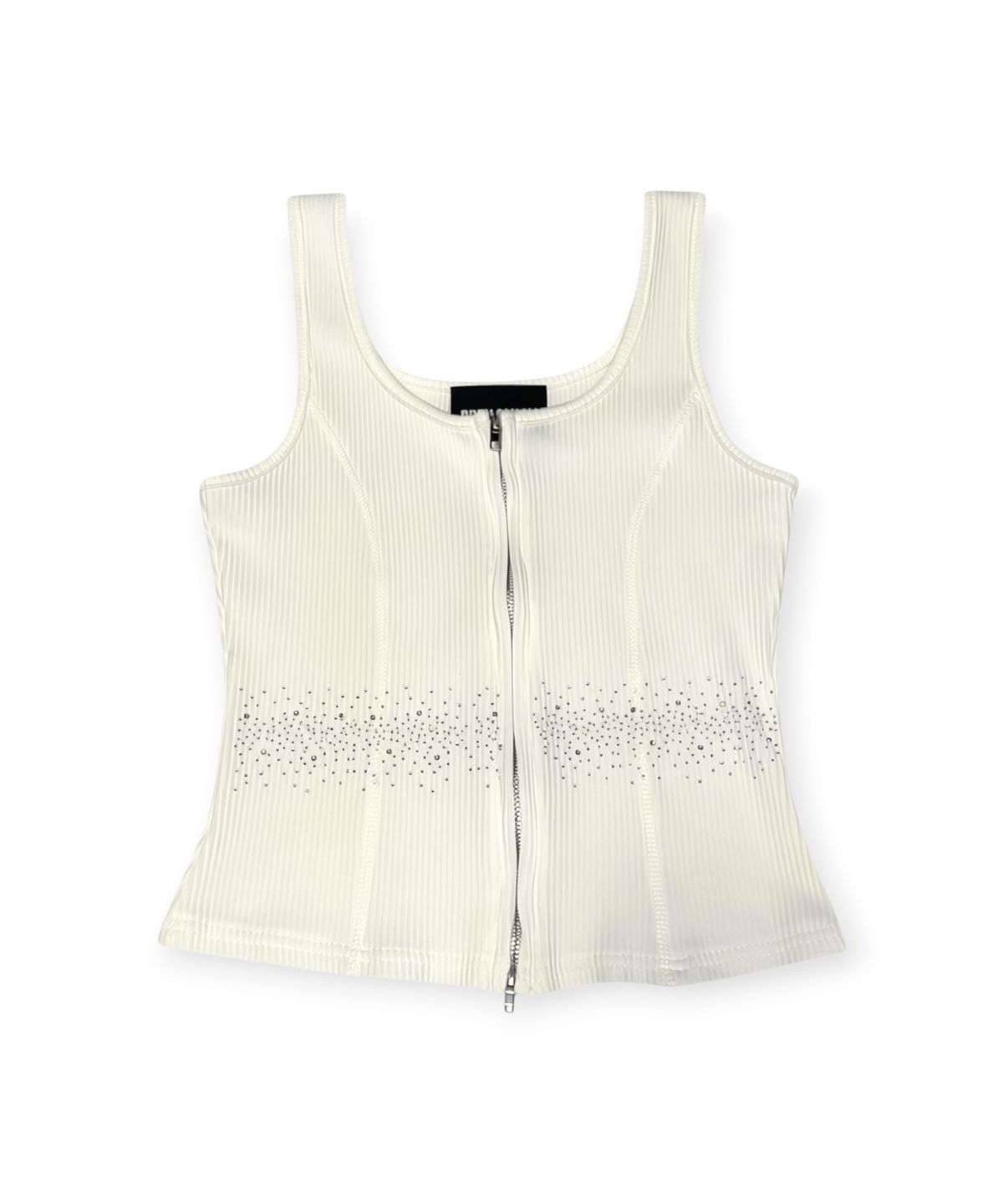 본슬리피(BORN SLIPPY) Crystal Line Ribbed Zip-up Top (Ivory)