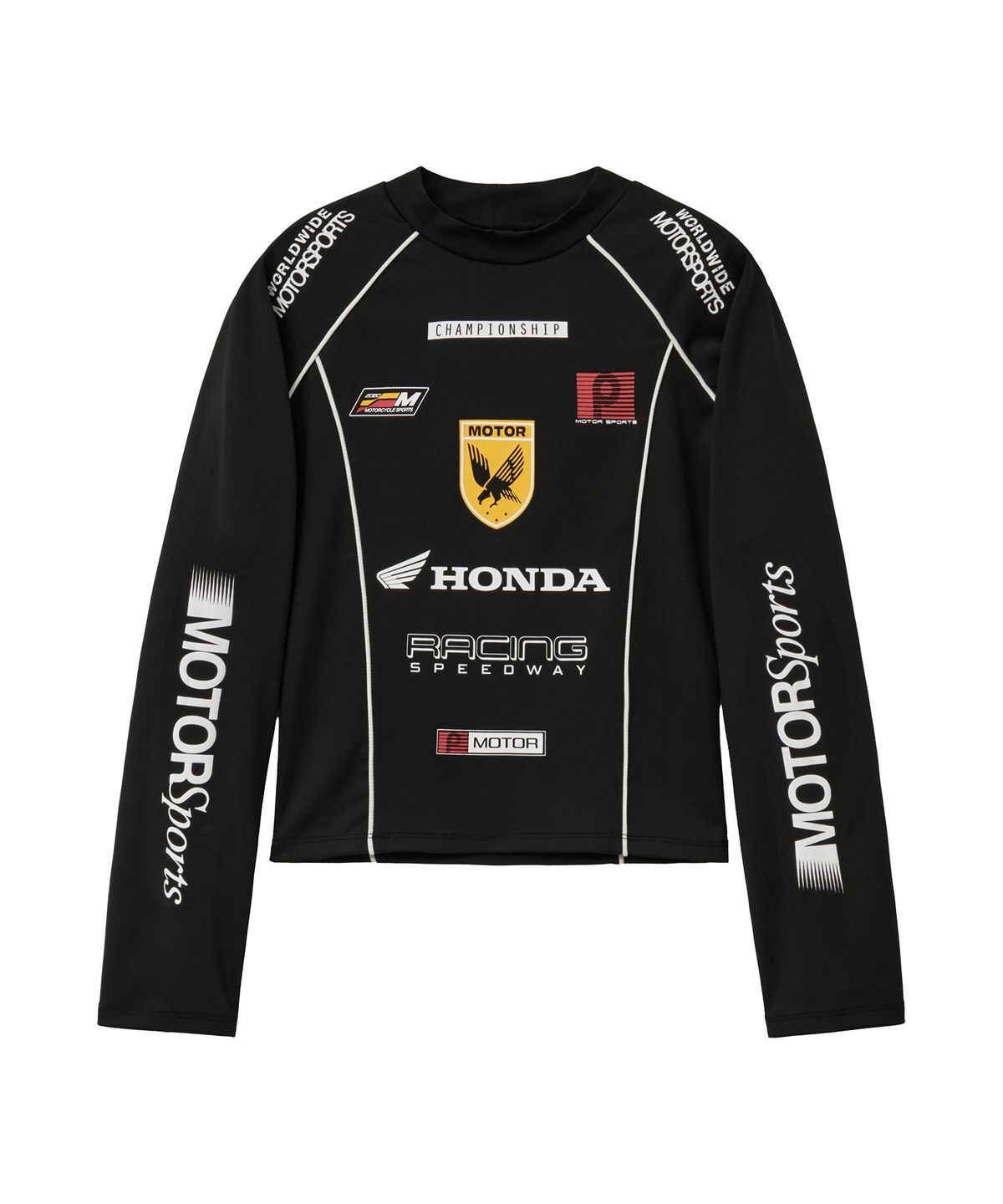핍스 모터사이클(PHYPS MOTORCYCLE) Women Racing Artwork Half Neck Crop Long Sleeve Black