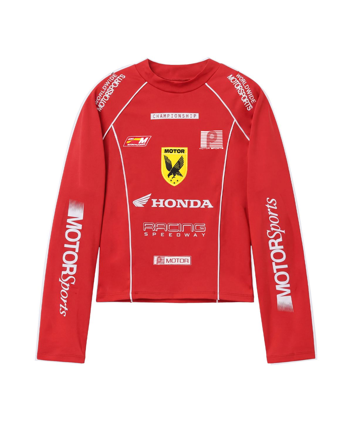 핍스 모터사이클(PHYPS MOTORCYCLE) Women Racing Artwork Half Neck Crop Long Sleeve Red