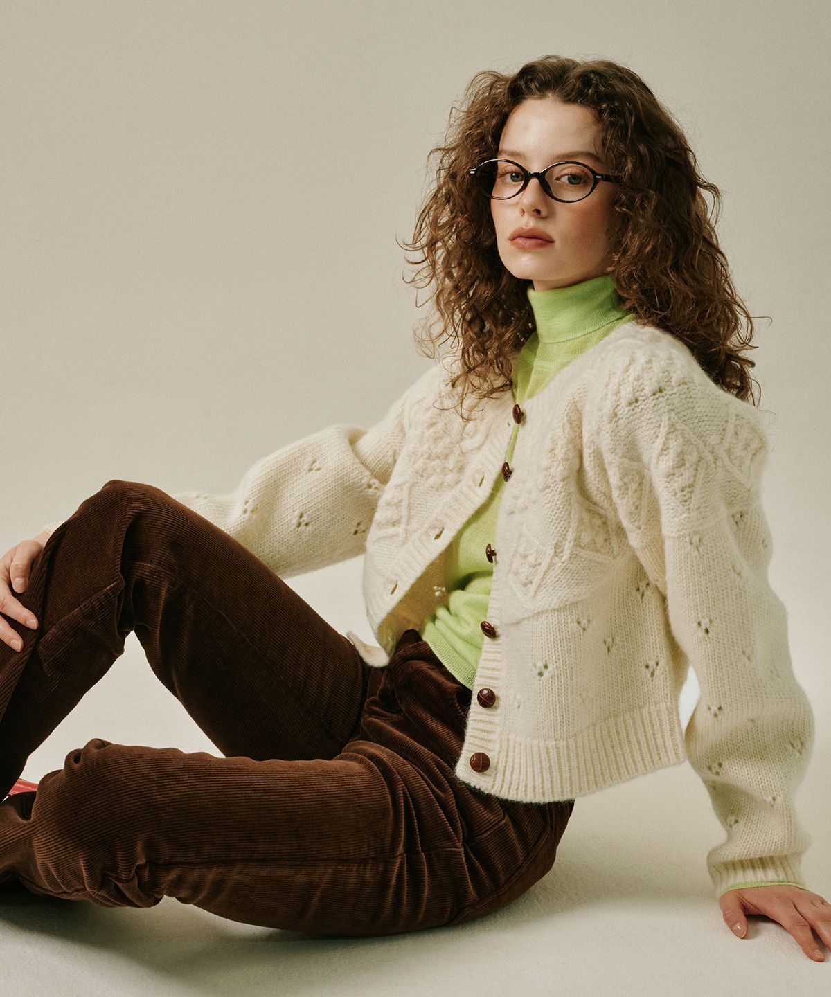 그린버터(GREENBUTTER) Classic Wool Cardigan (Cream)