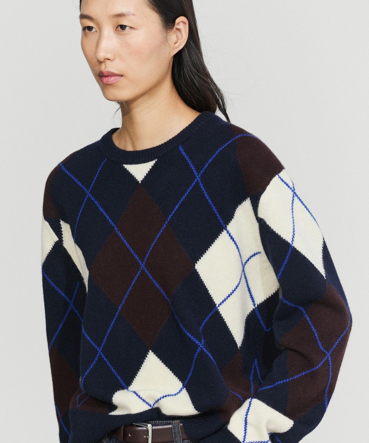 마시모두띠(MASSIMO DUTTI) 100% 울 아가일 니트 스웨터