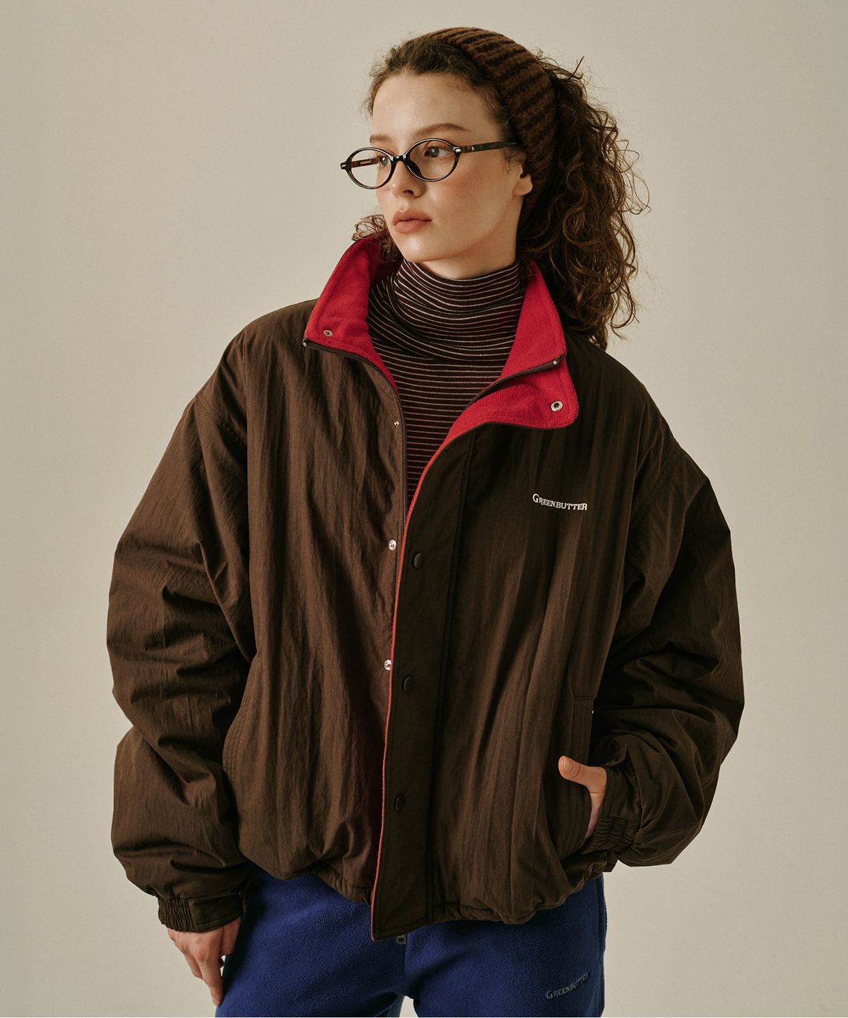 그린버터(GREENBUTTER) Faded Fleece Jacket (Brown)