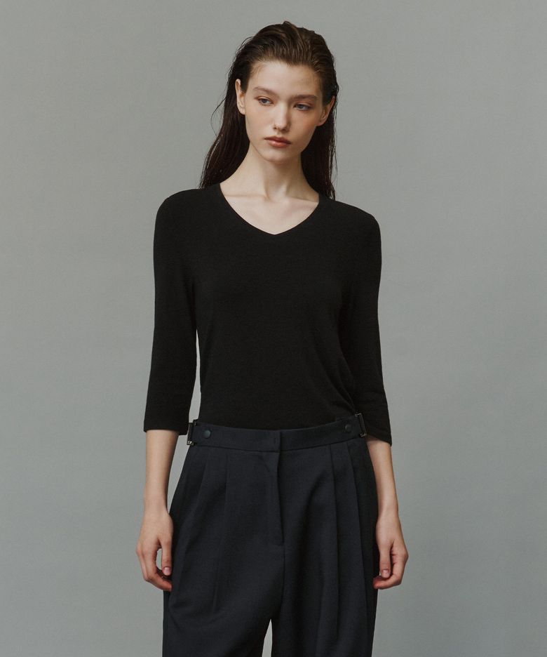 SITP5313 소프트 브이넥 7부 티셔츠_Black