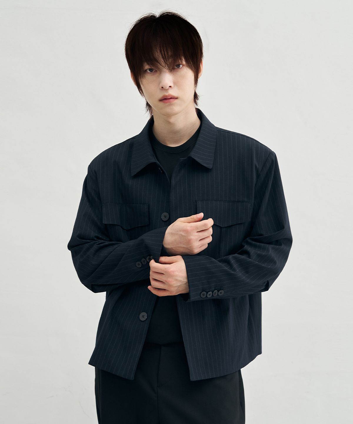 어레이드(ARRAYED) 모듈 포켓 스트라이프 자켓 [D.NAVY]
