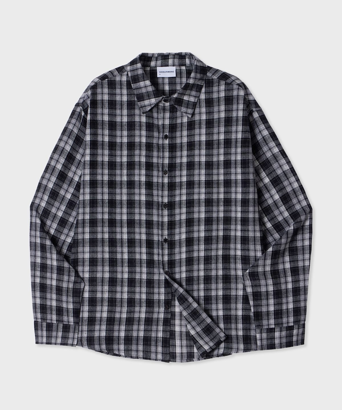 굿라이프웍스(GLW) [unisex] 오버핏 타탄 체크 셔츠 블랙