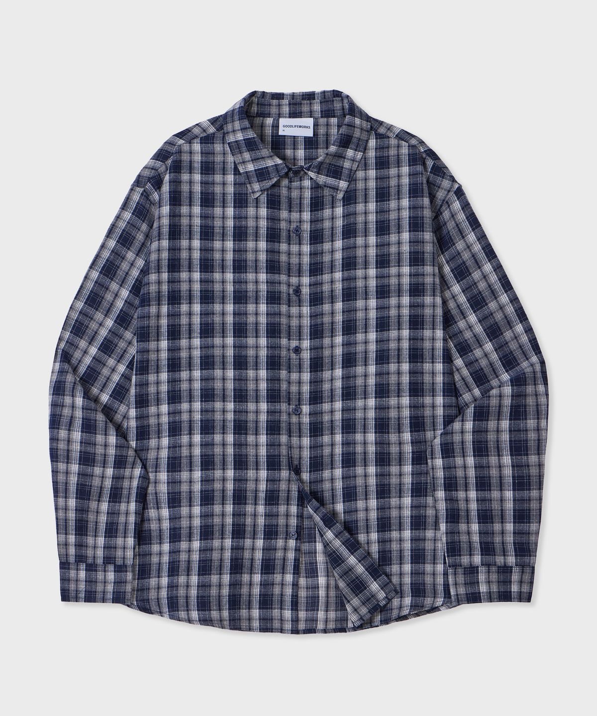 굿라이프웍스(GLW) [unisex] 오버핏 타탄 체크 셔츠 네이비