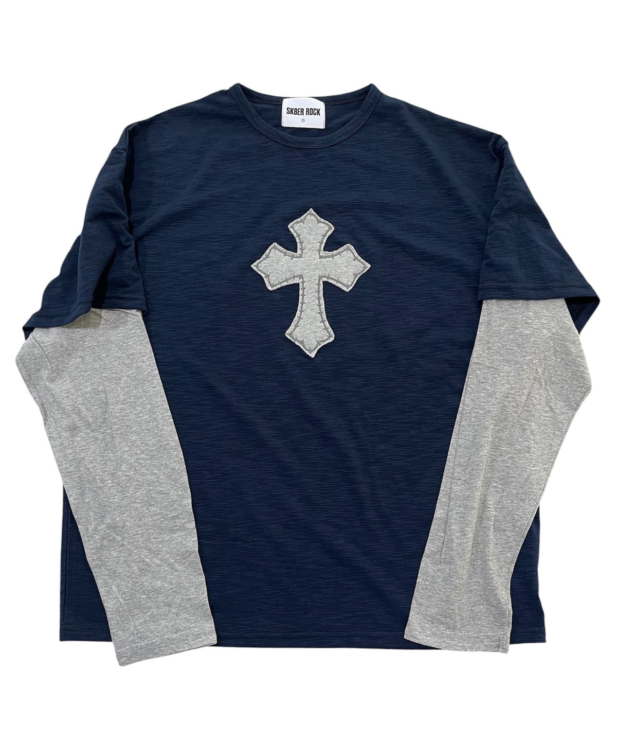 스케이터락(SK8ER ROCK) Cross Slub Layered T-Shirt (navy*melange gray)