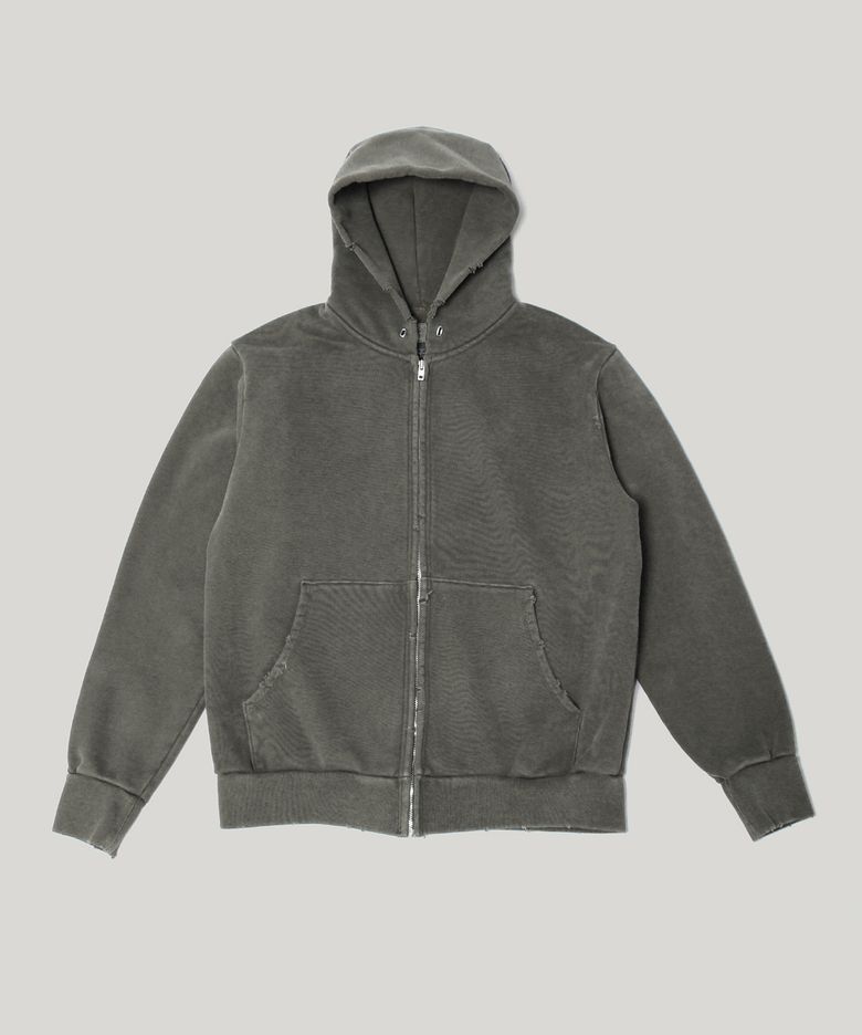 VINTAGE DISTRESSED HEAVY SWEAT ZIP HOODIE_CHARCOAL