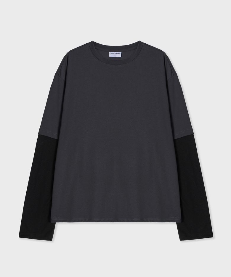 [unisex] 레이어드 투톤 롱슬리브티 차콜