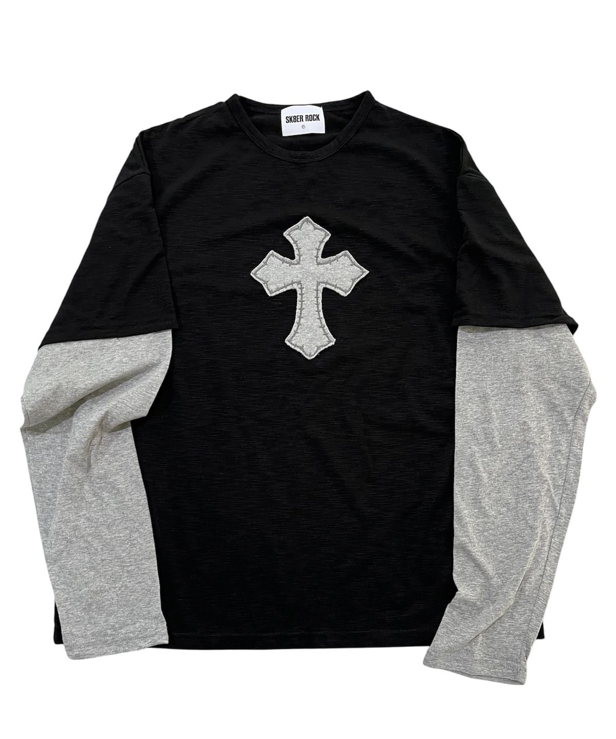 스케이터락(SK8ER ROCK) Cross Slub Layered T-Shirt (black*melange gray)