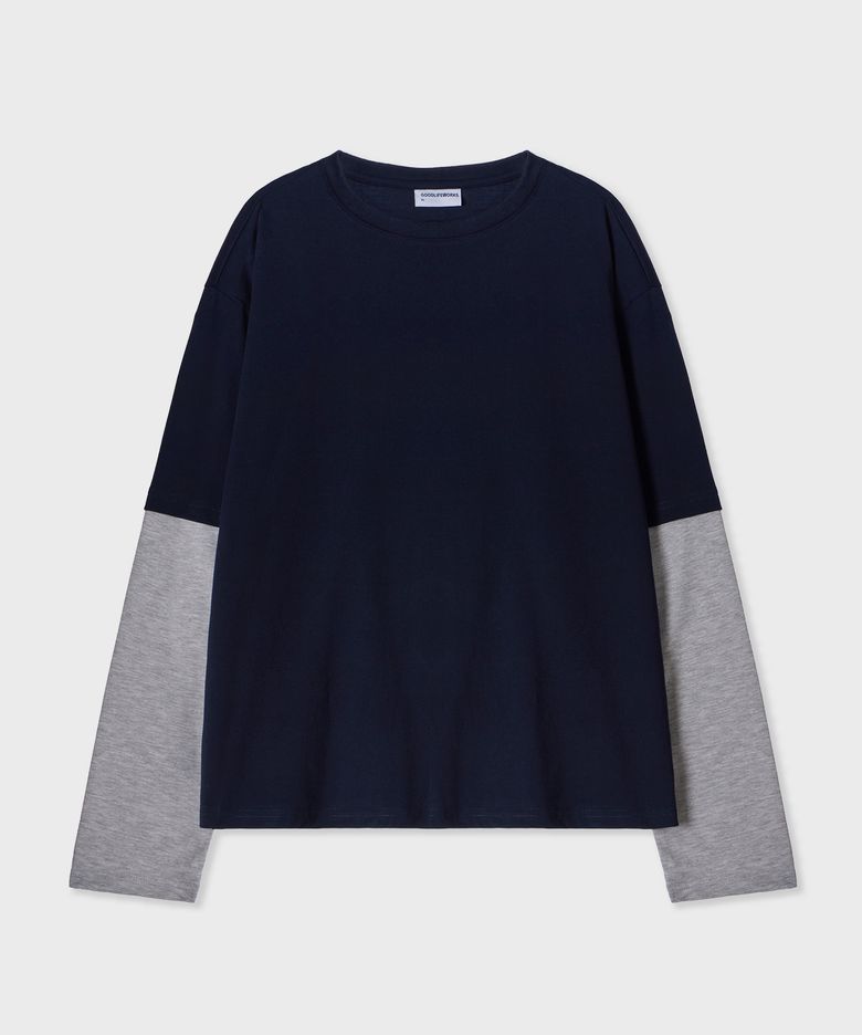 [unisex] 레이어드 투톤 롱슬리브티 네이비