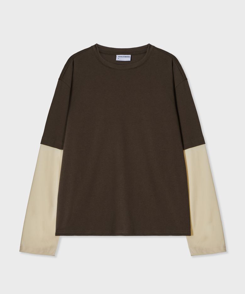 [unisex] 레이어드 투톤 롱슬리브티 브라운