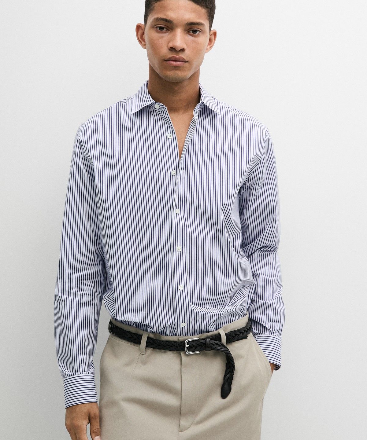 마시모두띠(MASSIMO DUTTI) 100% 코튼 레귤러 핏 스트라이프 셔츠