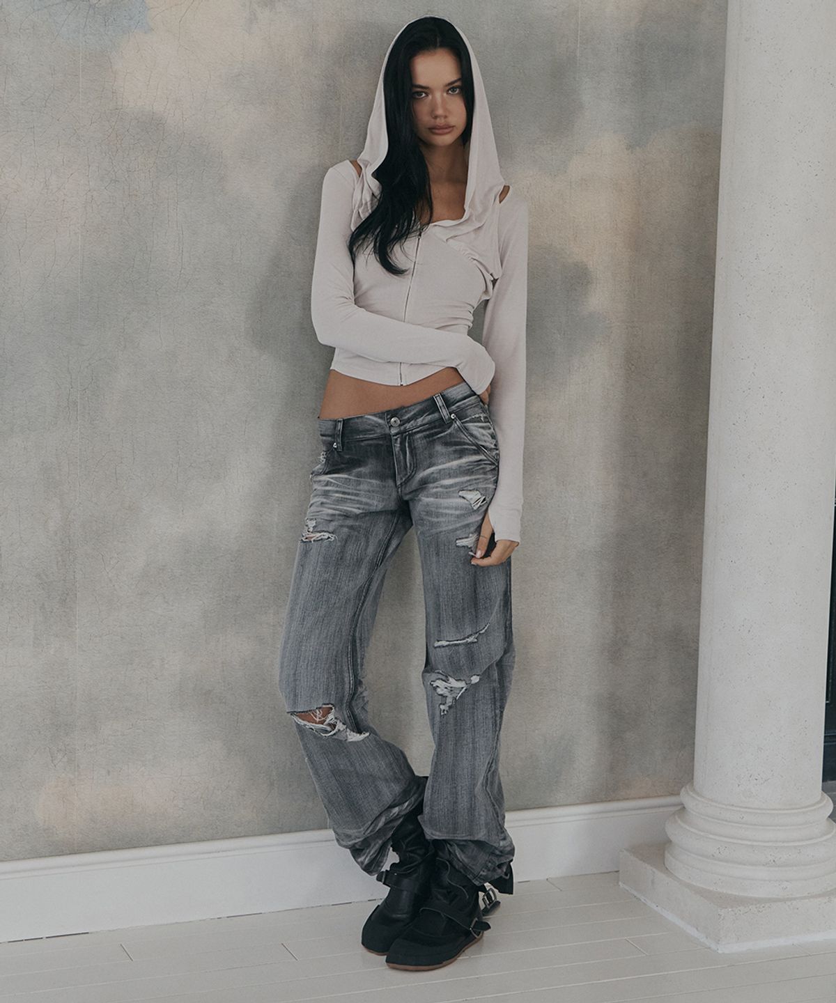 플리즈노팔로우(PLEASENOFOLLOW) 26 Washed Straight Denim (Brushed Grey)