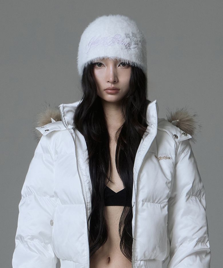 LETTERING LOGO CROSS MOHAIR BEANIE_WHITE