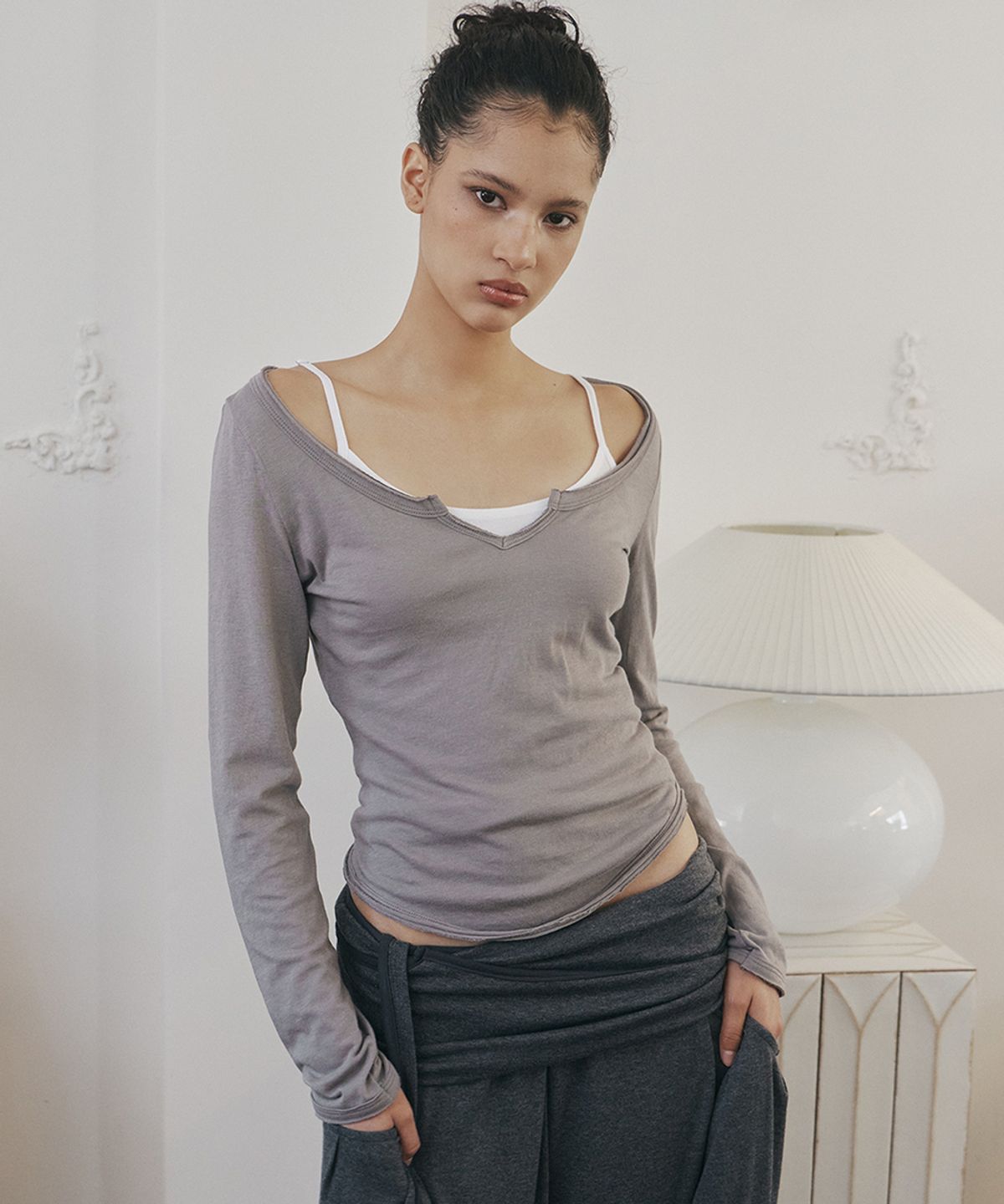 플리즈노팔로우(PLEASENOFOLLOW) Sabine Basic Long Sleeve Top (Vintage Grey)