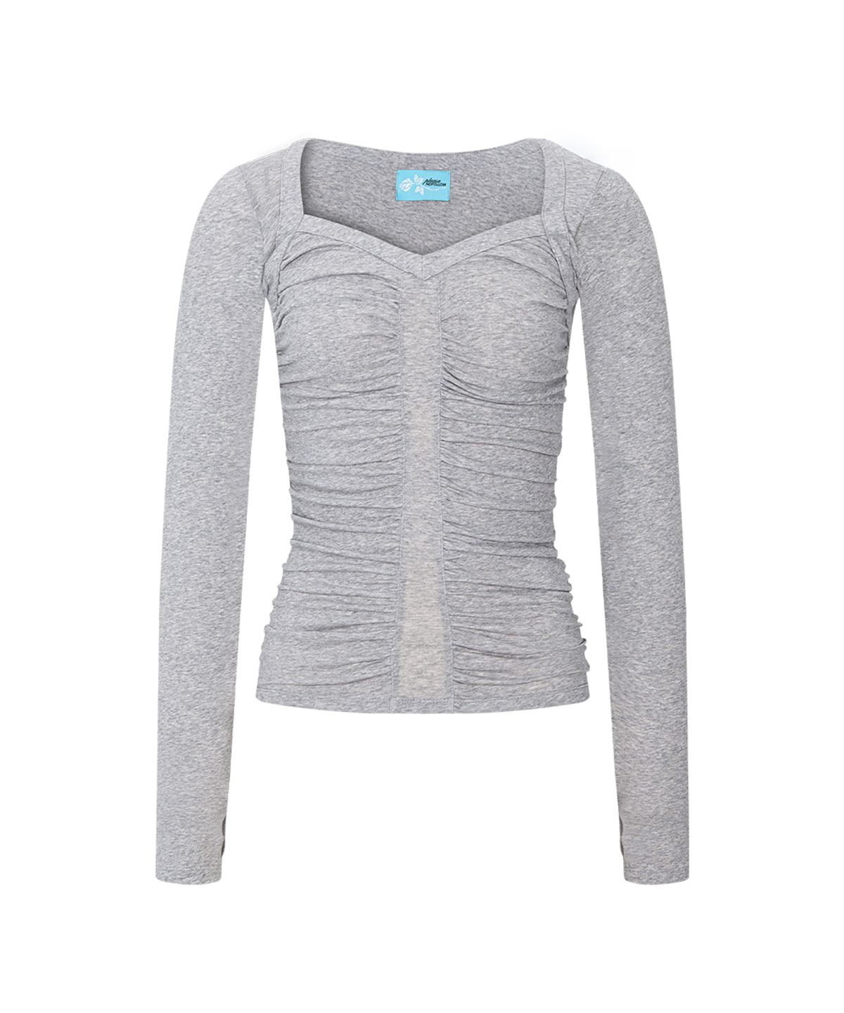 플리즈노팔로우(PLEASENOFOLLOW) Rowena Shirring Long Sleeve Top (Melange Grey)
