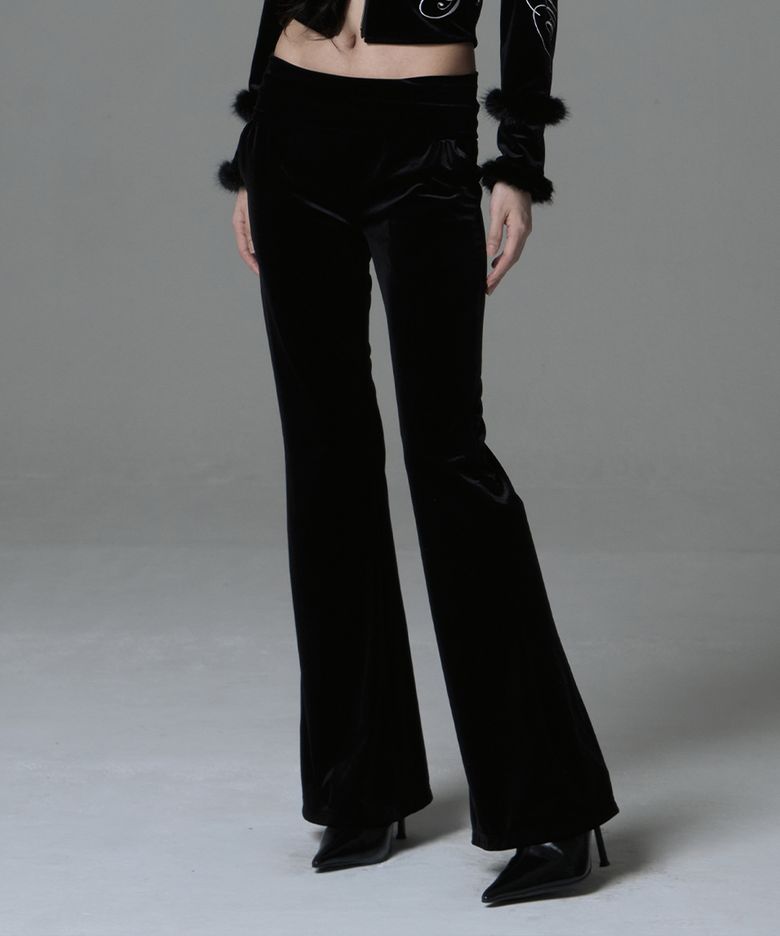 VELOUR FUR POCKET SWEAT PANTS_BLACK