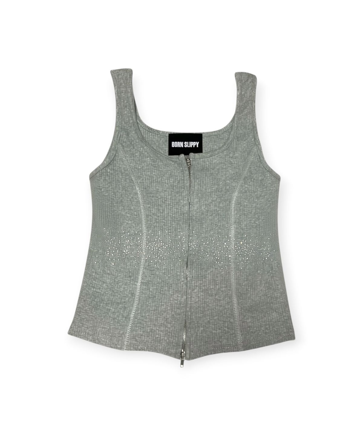 본슬리피(BORN SLIPPY) Crystal Line Ribbed Zip-up Top (Melange Gray)