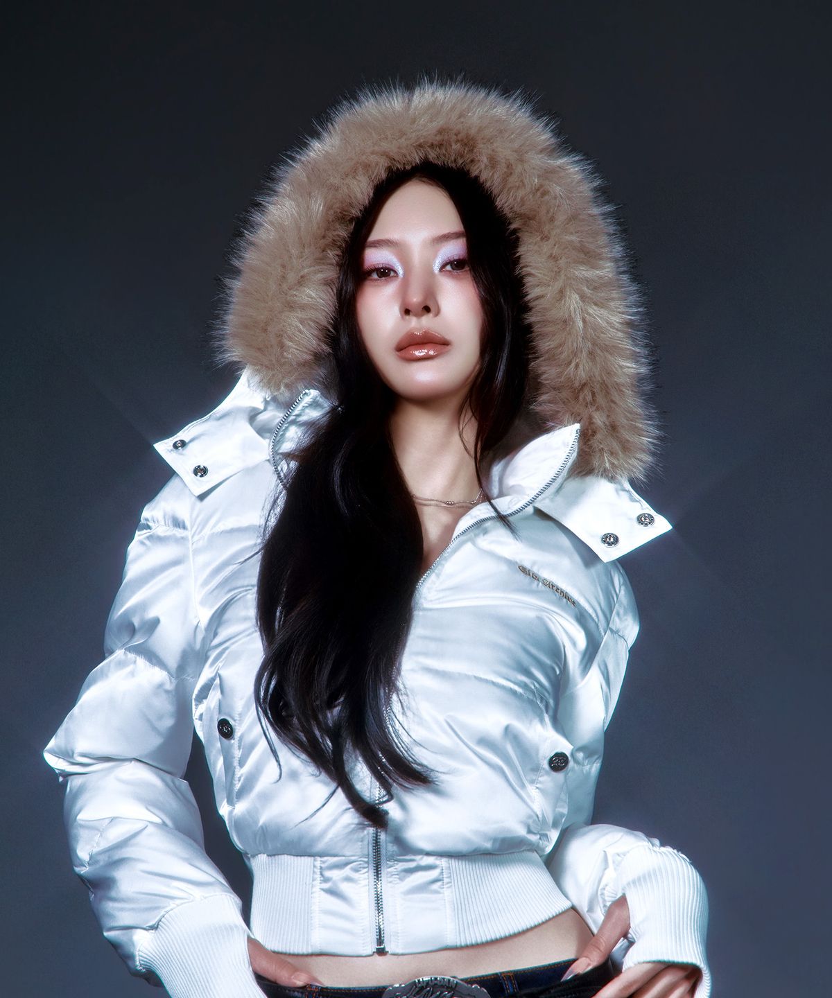 길라아카이브(GILAARCHIVE) FUR HOOD LIGHT PADDED JACKET_WHITE