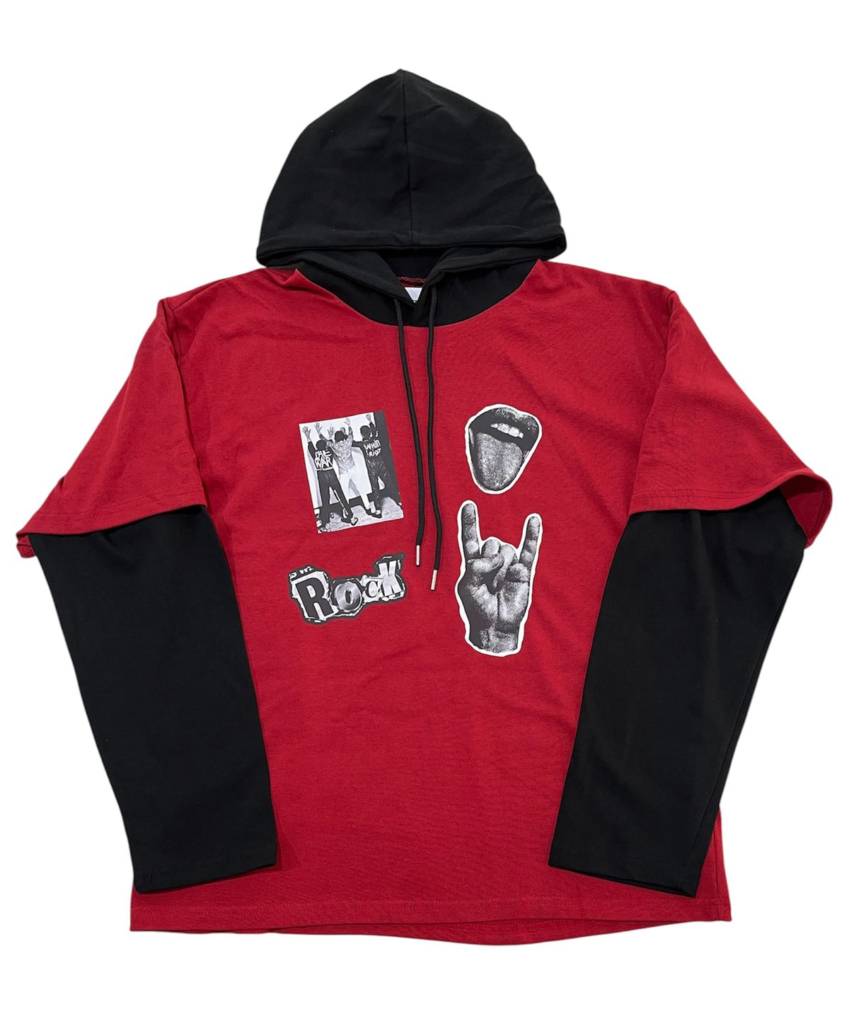 스케이터락(SK8ER ROCK) Mtv Riot Layered Hood T-Shirt (Burgundy*black)