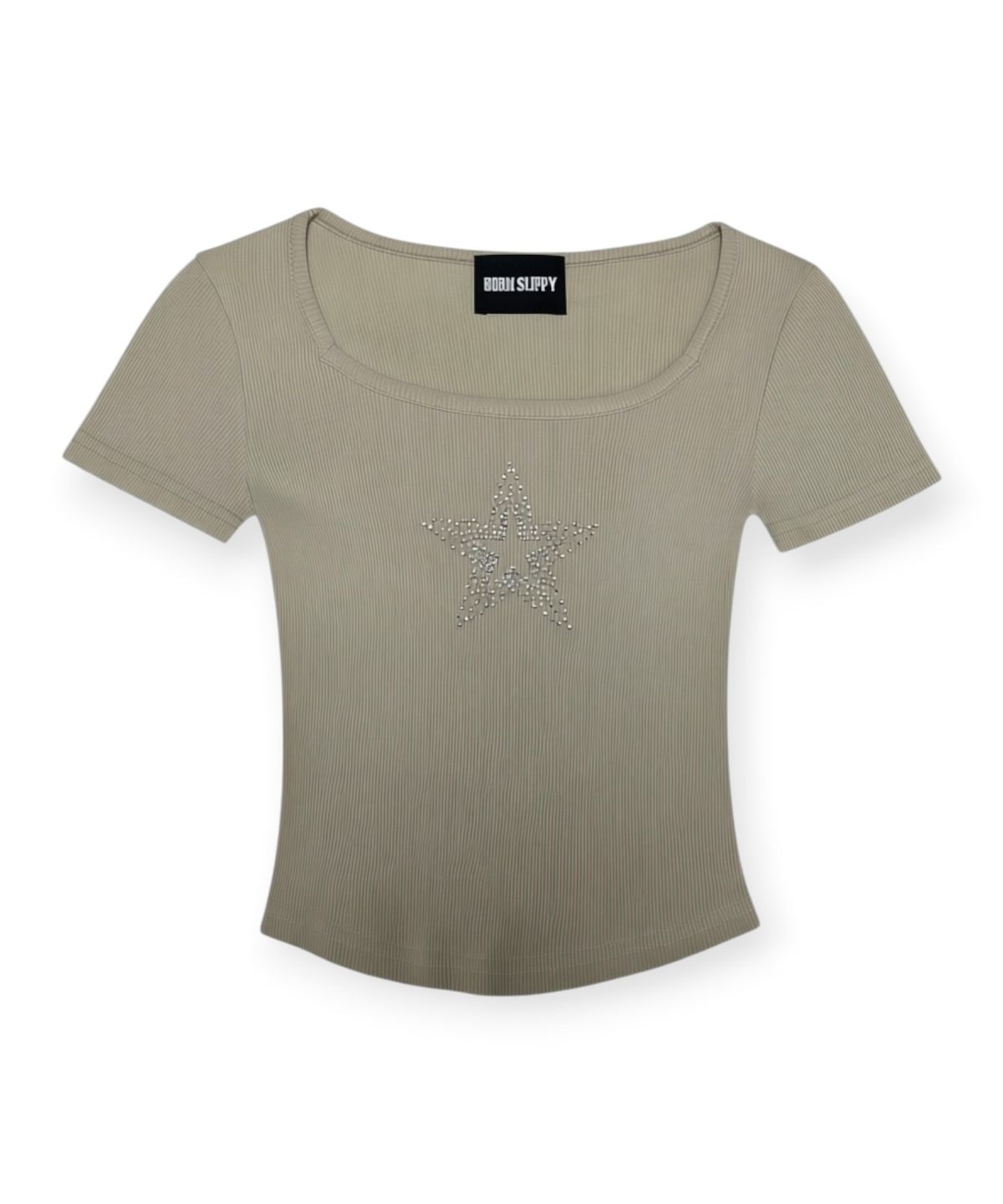 본슬리피(BORN SLIPPY) Crystal Star Square Neck Tee (Beige)