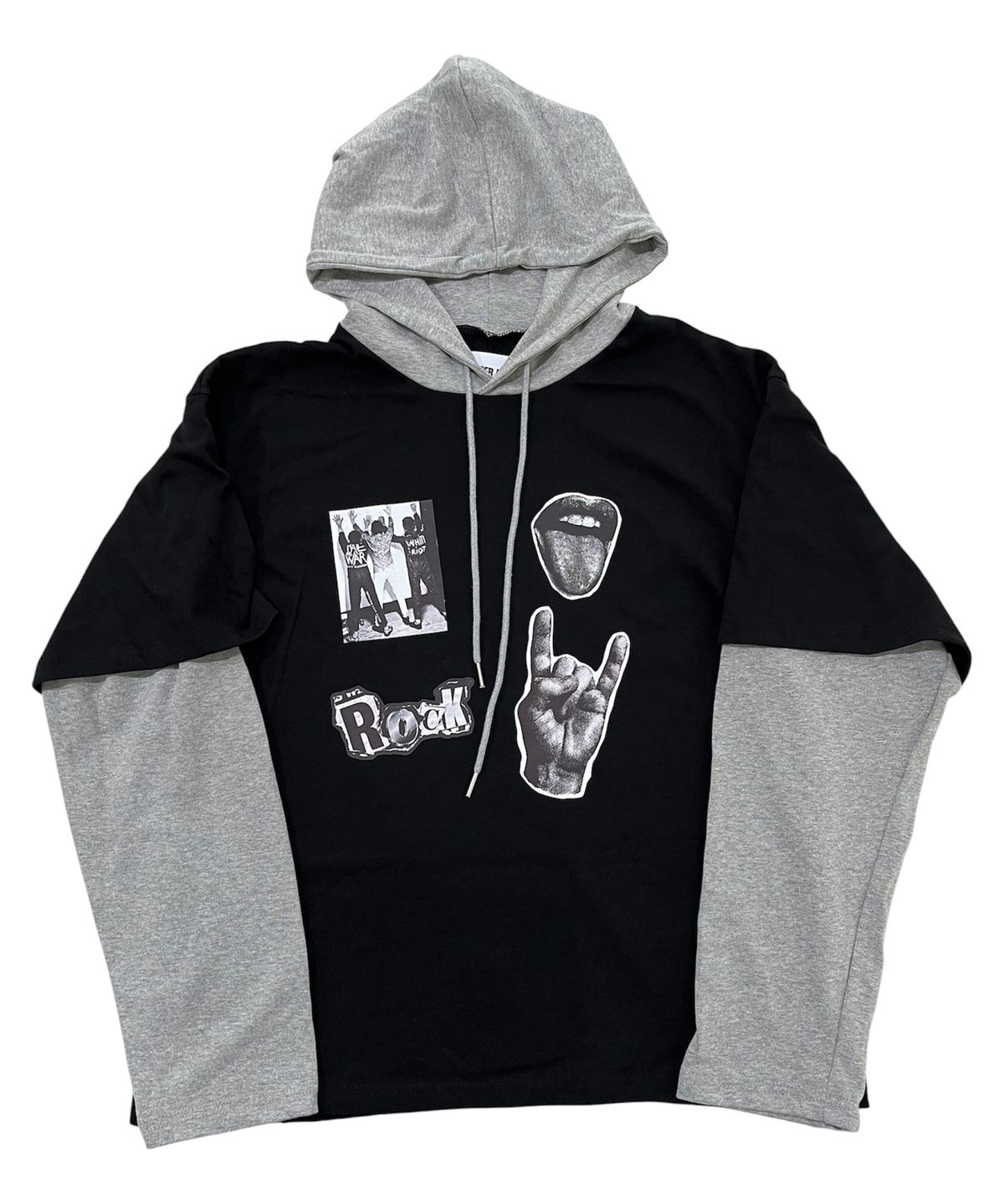 스케이터락(SK8ER ROCK) Mtv Riot Layered Hood T-Shirt (Black*melange gray )