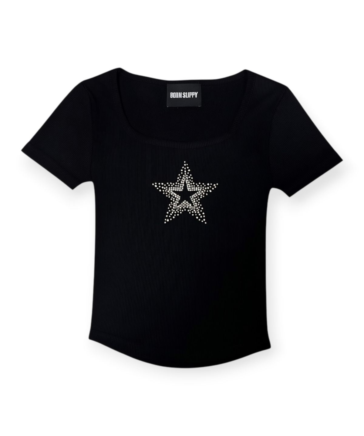 본슬리피(BORN SLIPPY) Crystal Star Square Neck Tee (Black)