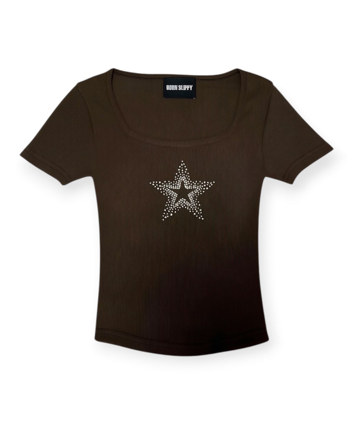 본슬리피(BORN SLIPPY) Crystal Star Square Neck Tee (Brown)