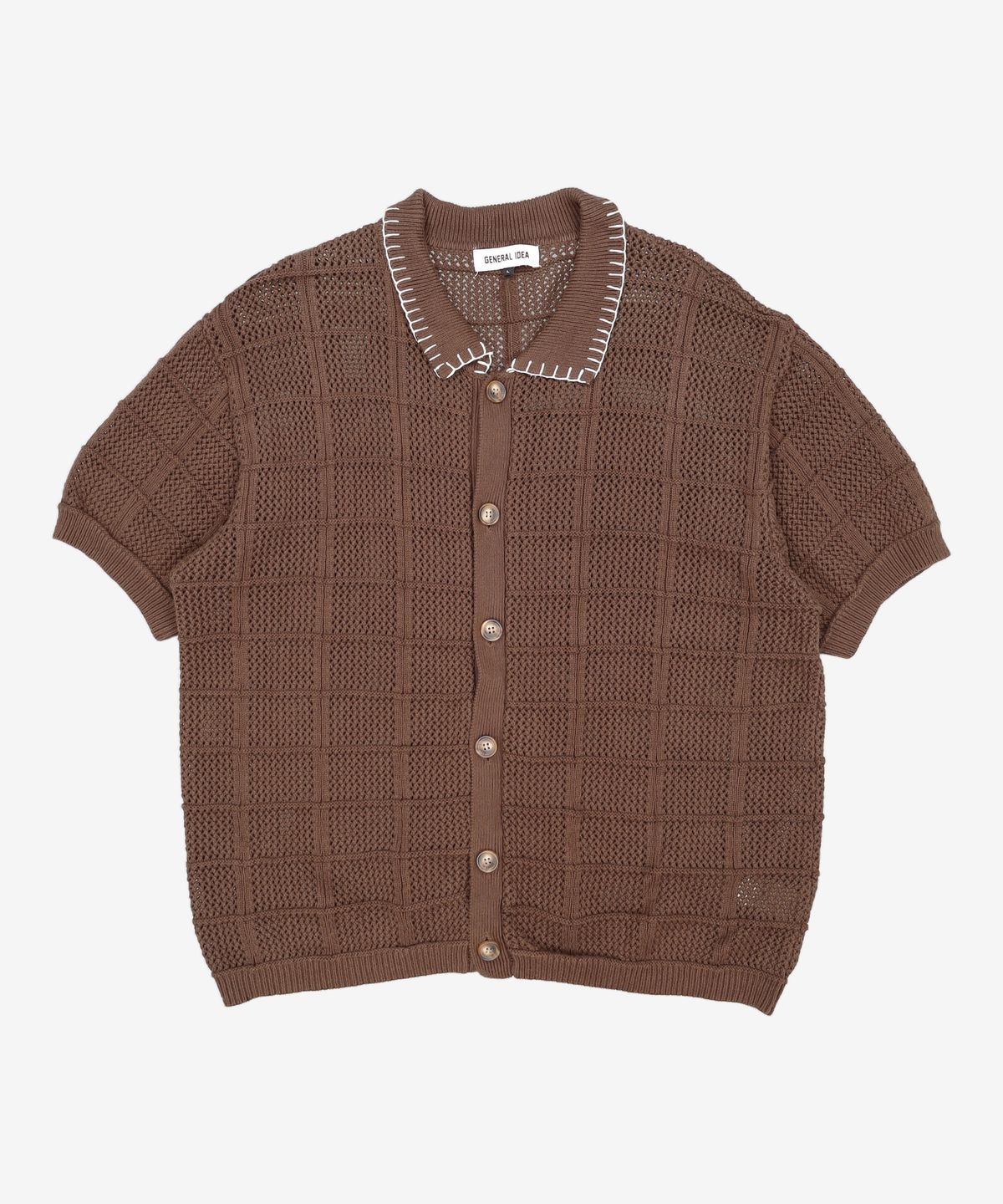 제너럴 아이디어(GENERAL IDEA) UNISEX 스티치 카라 크로셰 가디건 [BROWN] / SBE2U04012 L
