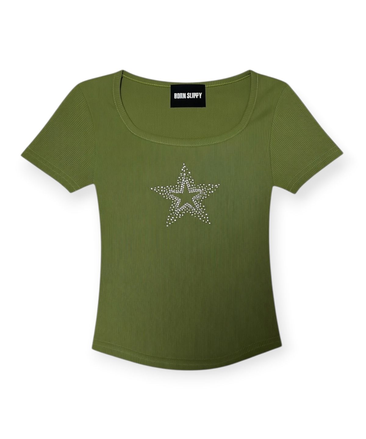 본슬리피(BORN SLIPPY) Crystal Star Square Neck Tee (Green)