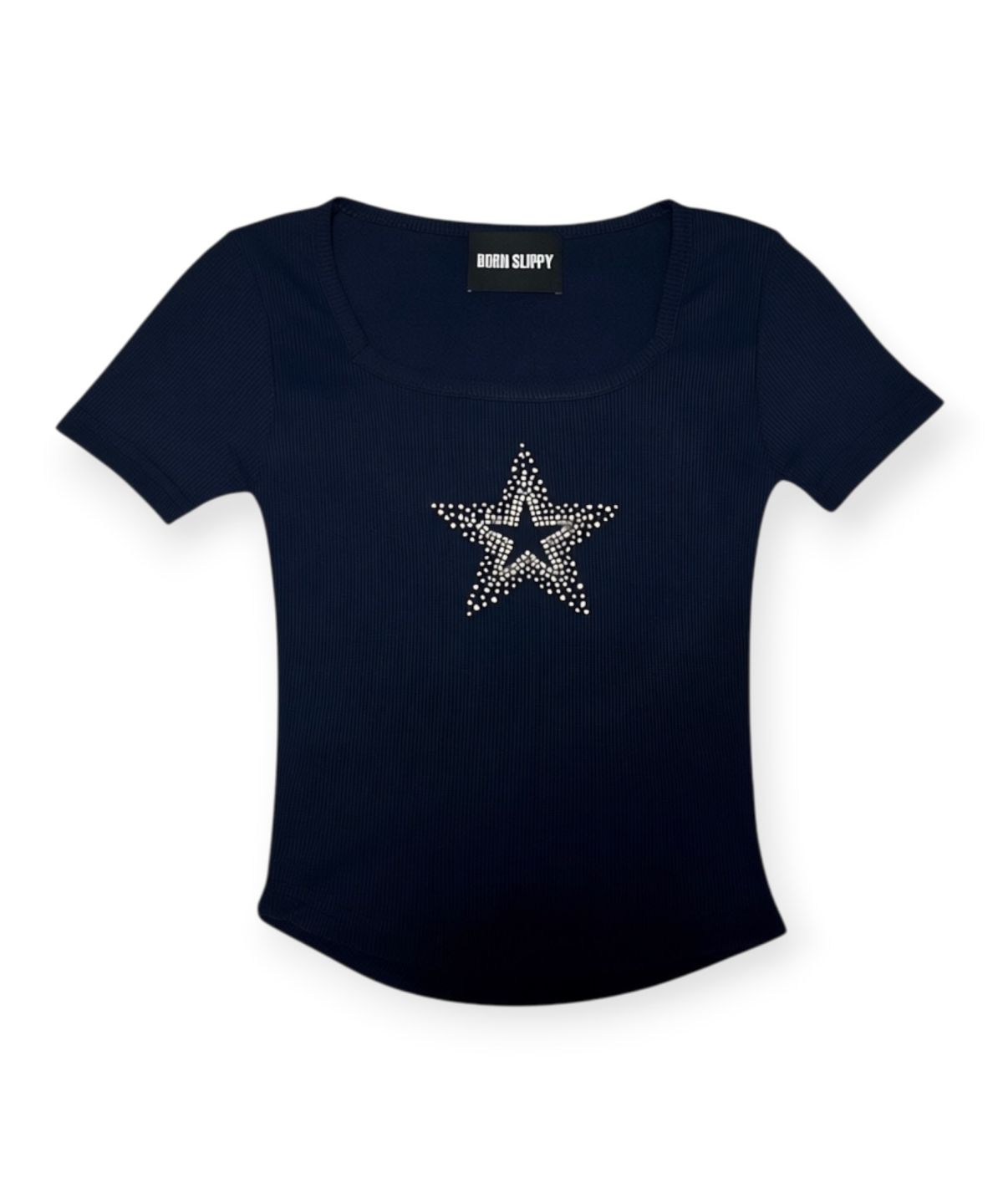본슬리피(BORN SLIPPY) Crystal Star Square Neck Tee (Navy)