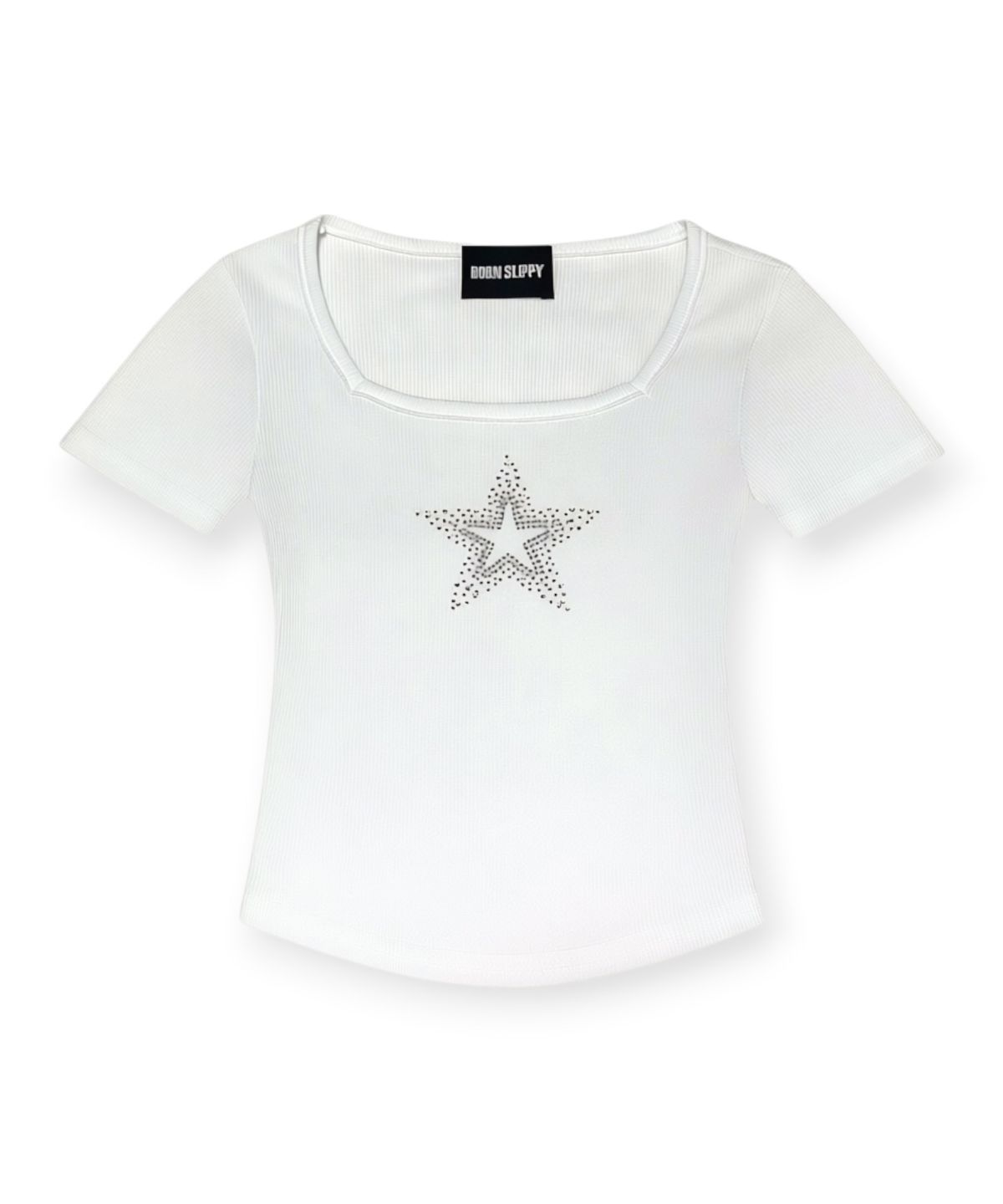 본슬리피(BORN SLIPPY) Crystal Star Square Neck Tee (White)