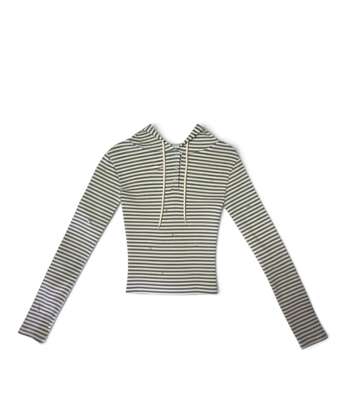 본슬리피(BORN SLIPPY) Essential Pearl Stud Stripe Hood Tee (Melange Gray)