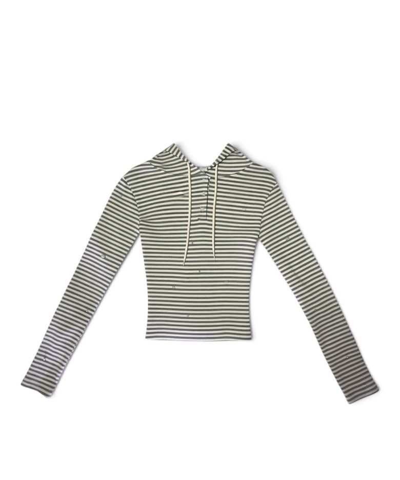 Essential Pearl Stud Stripe Hood Tee (Melange Gray)