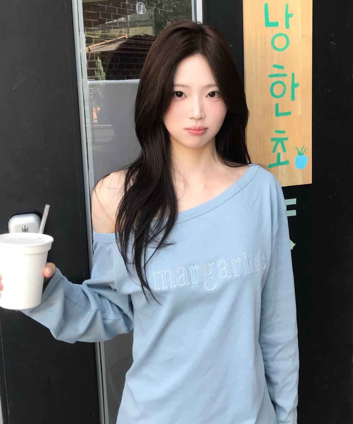 스트라이프마가린(STMG) 마가린 패치 원숄더 긴팔 티셔츠 소라
