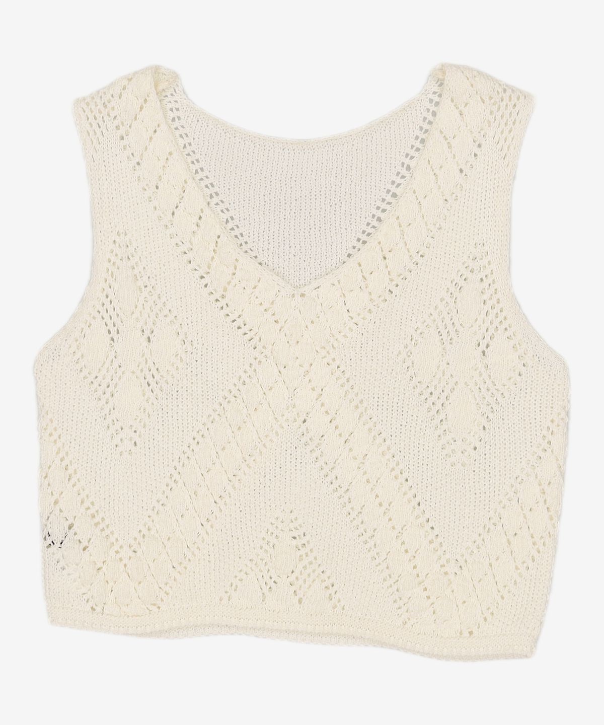 다이애그널(DIAGONAL) DROP LACE KNIT TOP (white) XS