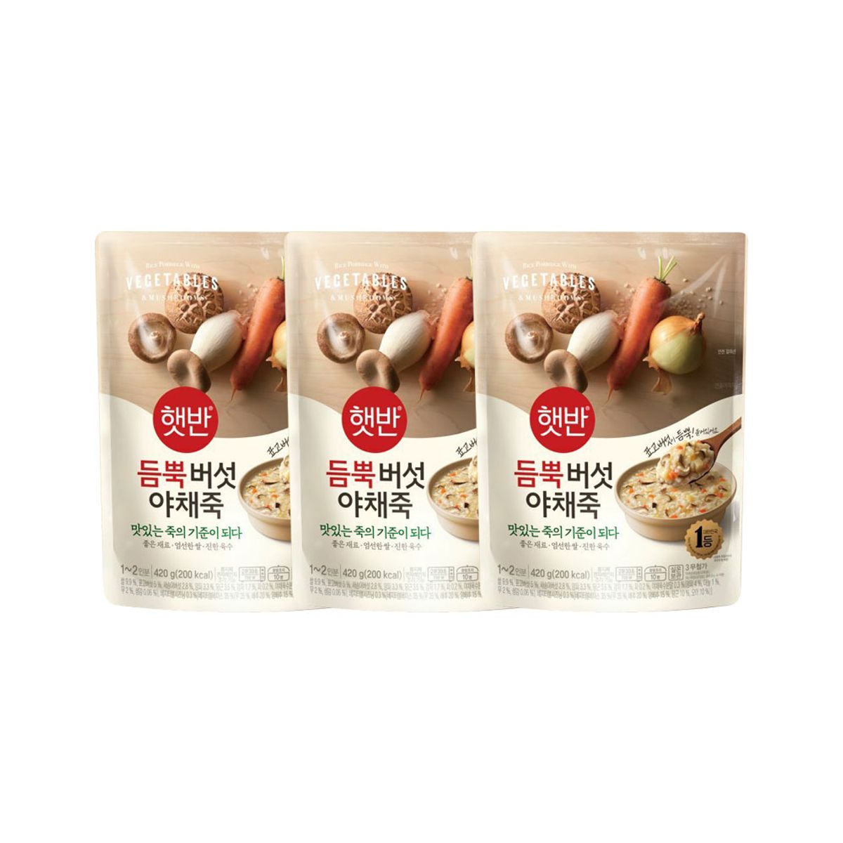 CJ제일제당(CJCHEILJEDANG) 햇반죽 듬뿍 버섯야채죽 420g x3개
