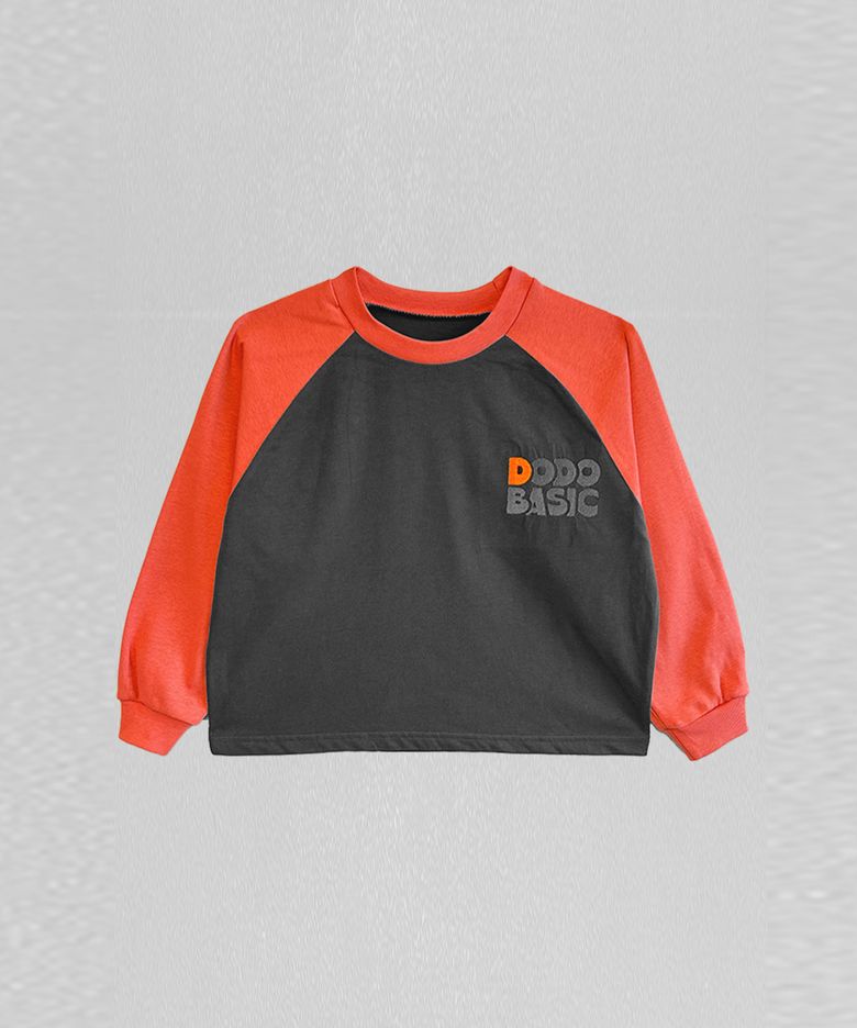 DODO BASIC Reglan T Shirt (Charcoal/Orange)_키즈긴팔티