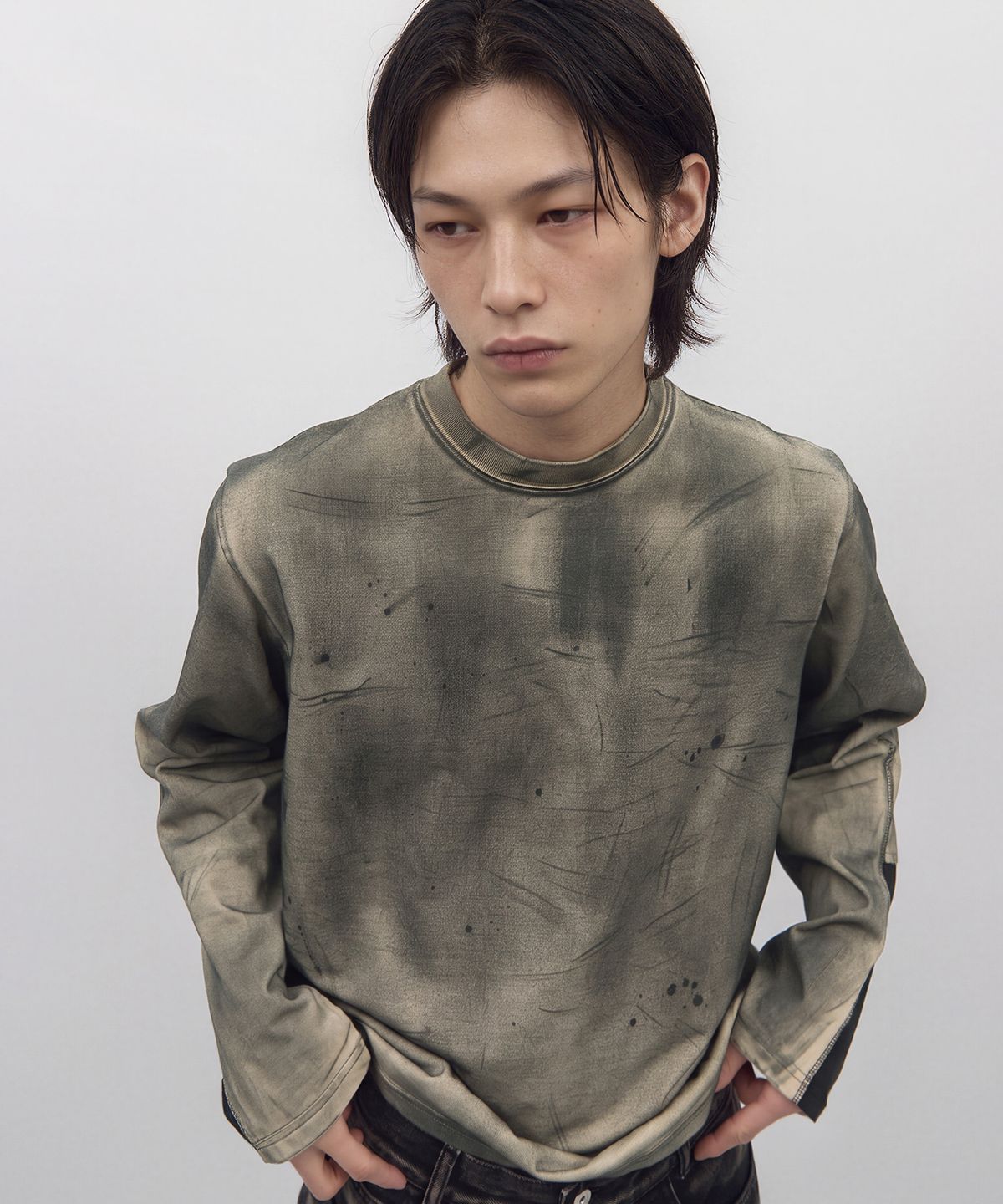 비엘알(BLR) Rough Dyed Contrast Long Sleeve Brown