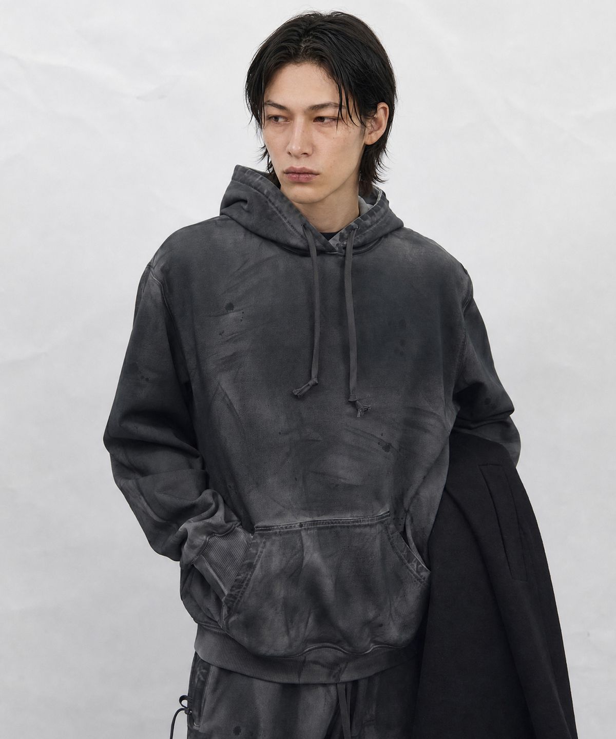 비엘알(BLR) Irregular Washed Sweat Hoodie Grey