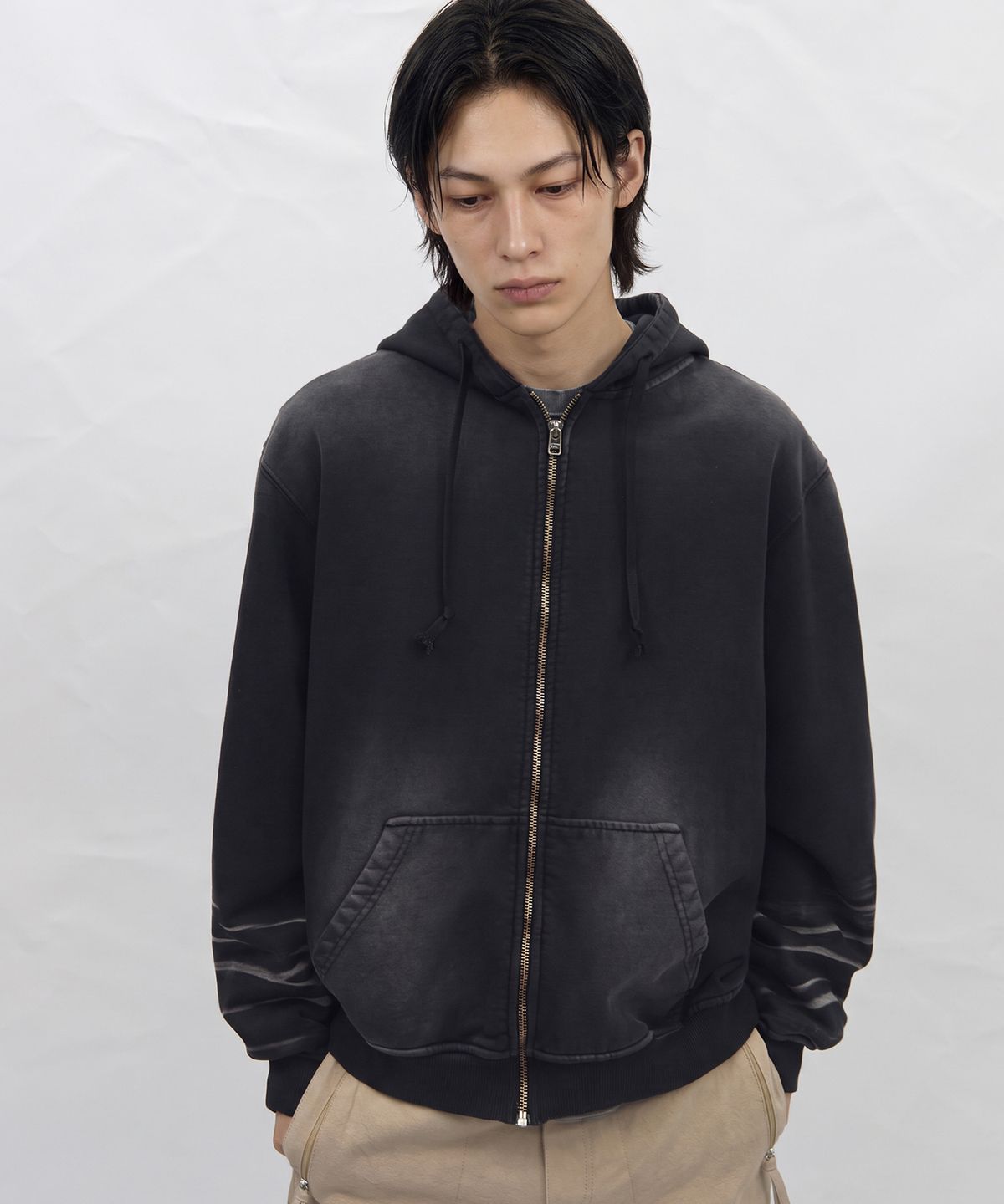 비엘알(BLR) Faded Layer Hoodie Zip-Up Jacket Black