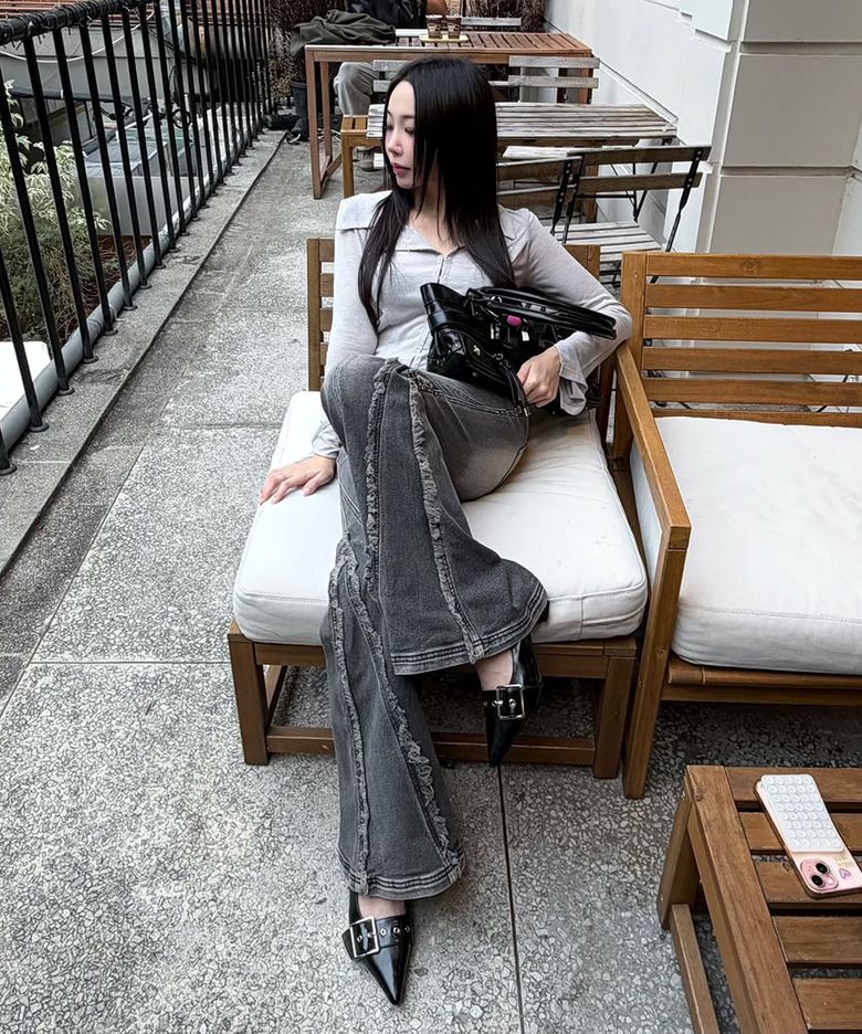 Crush Double Line Washing Denim Pants Grey